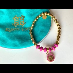 New RUSTIC CUFF Gold and Pink Stretch Bracelet